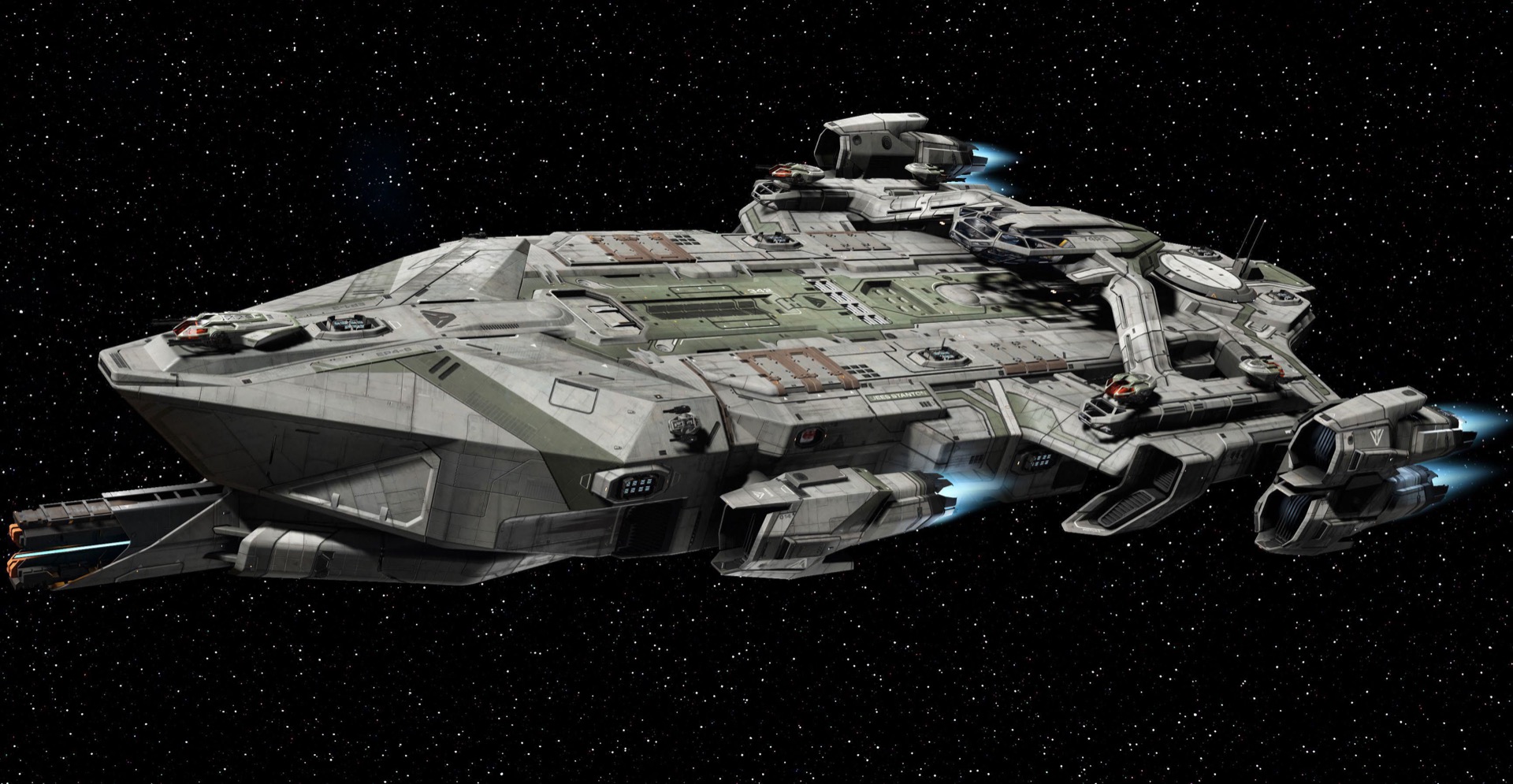 Isometric render of the UEES Stanton, the Idris-class frigate from Squadron 42