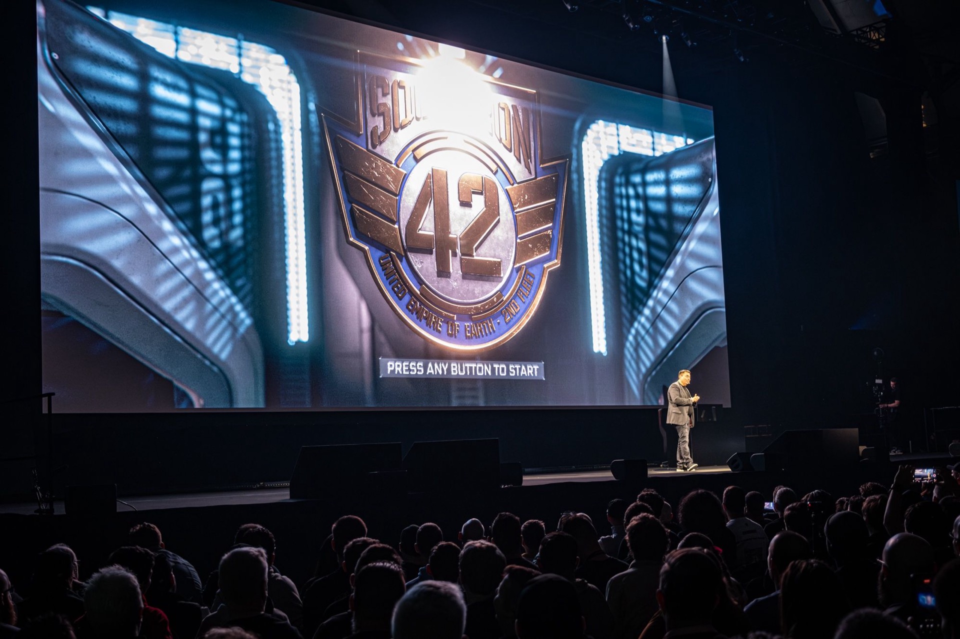 Stage photo from the CitizenCon 2954 Squadron 42 gameplay reveal presentation (image: Star Citizen Wiki, CC BY-SA)